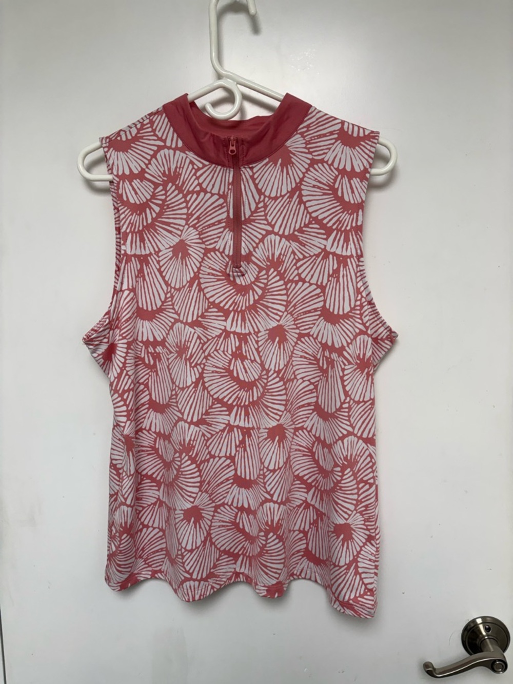 Tommy Bahama Sleeveless Pink Patterned Zip-Front Women's Top XL